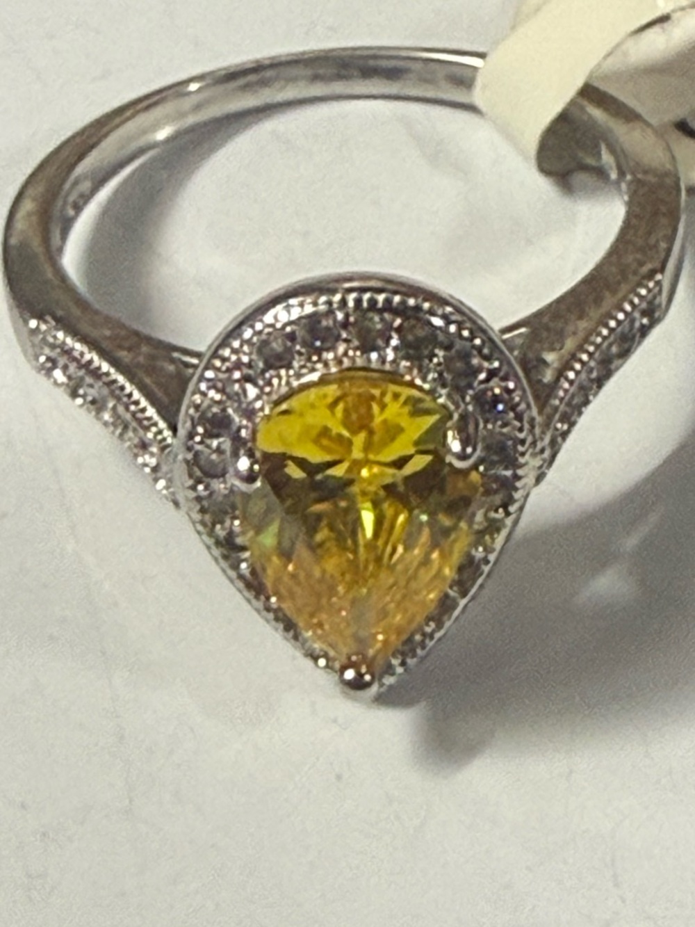 2.5ct Natural Yellow Pear Sapphire & Diamonds Set in Sterling Silver Size 9 4.1g